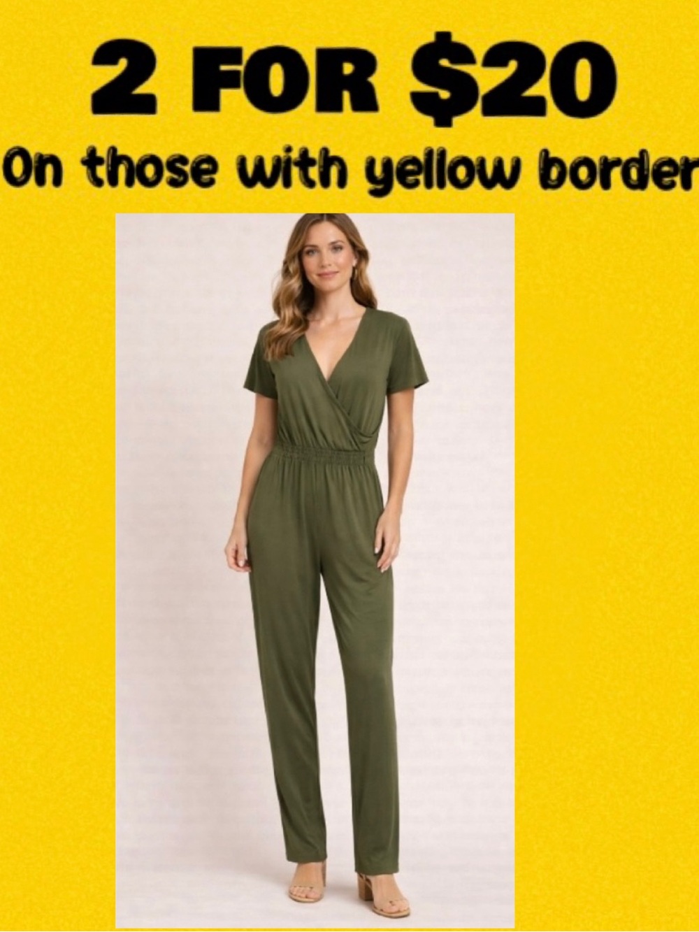 🇺🇸 Trovare Olive Green Surplice V-Neck Elastic Waist Jumpsuit NWT M